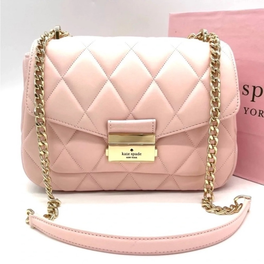 Kate Spade Carey Small Quilted Flap Shoulder Crossbody Bag Light Pink/ Gold